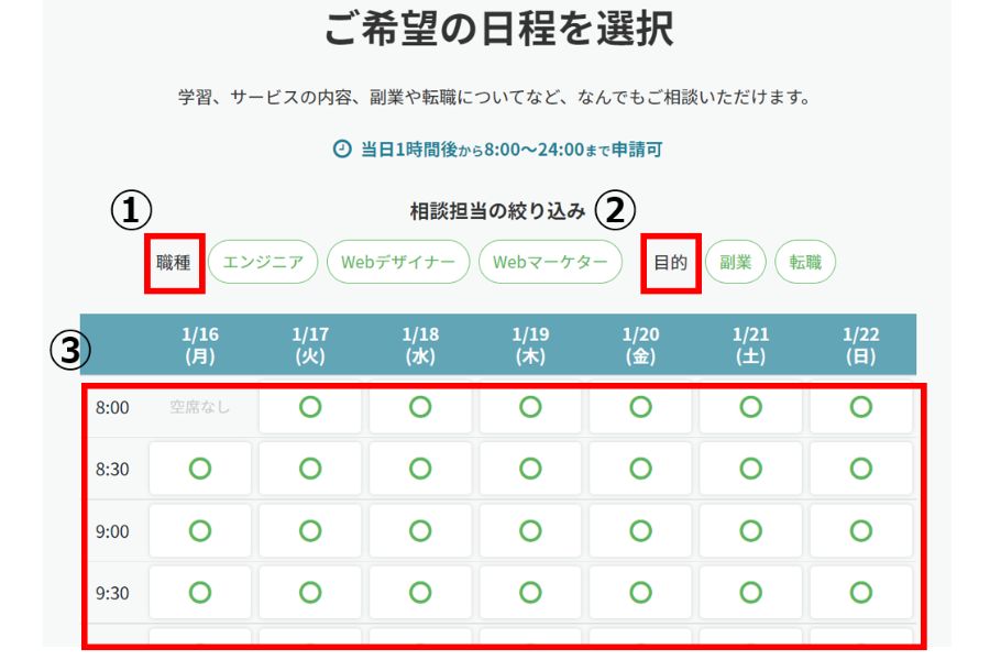 テックアカデミーwebマーケティングコース無料相談申し込み手順